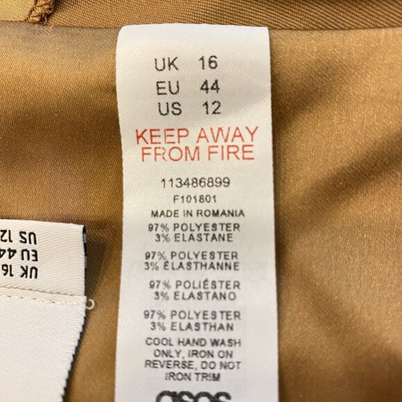 Vtg ASOS Gold Bronze Colorblock Top Silky Satin Halter Backless Wrap Crop Sz 12 - Picture 7 of 7